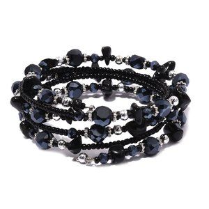 Stretchable Bracelet Black Obsidian Glass Resin Beaded